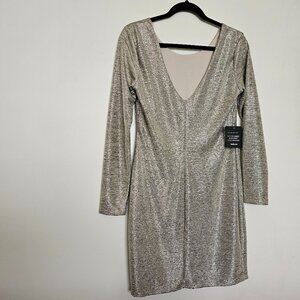 dress made of shimmering silver fabric worn by a lady.